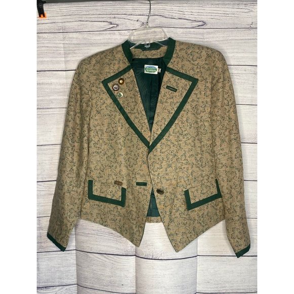 Vintage Trachtenmoden Alpentraum green print‎ blazer size 38 - St. Patrick's Day - Picture 1 of 8